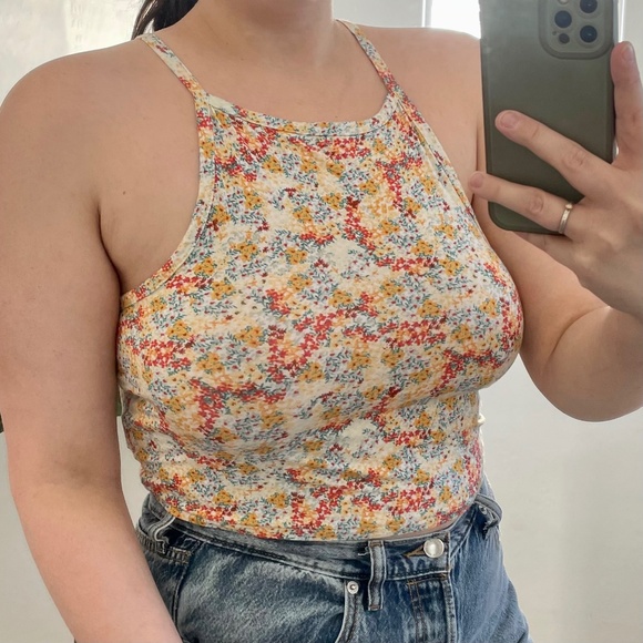 Shaun Ditsy Floral Boho Bohemian Trendy Crop Muscle Hipster Hippie Hip Tank Top - Picture 1 of 9